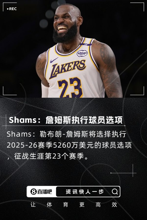 史上征战首个23赛季的球员👑詹姆斯执行下赛季5260万的球员选项